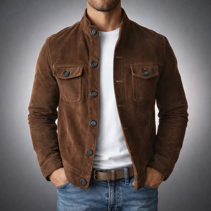Men's Suede Shirt Jacket – Military Overshirt Shacket – Dark Brown