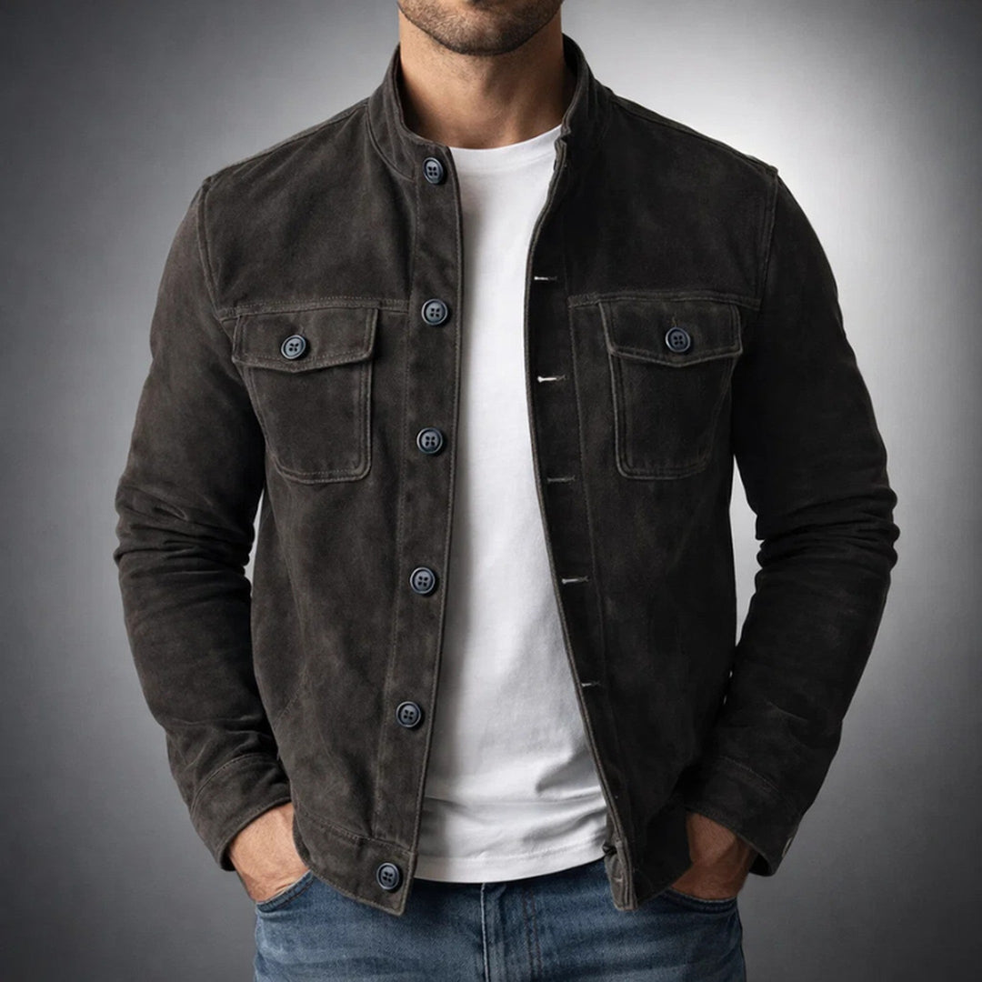 Men's Suede Shirt Jacket – Military Overshirt Shacket – Black