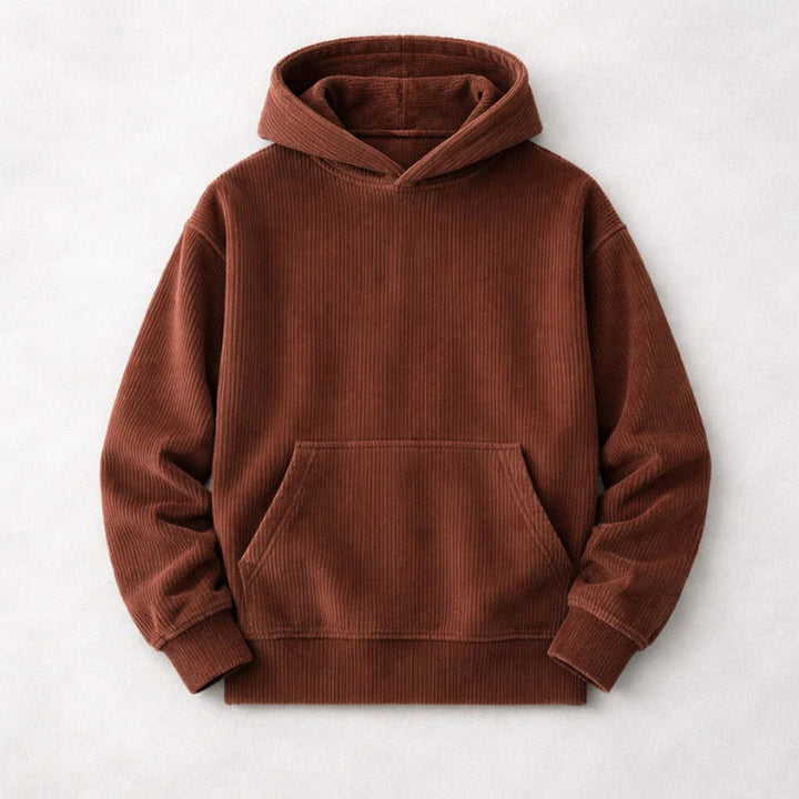 Men's Corduroy Hoodie – Relaxed Fit Hooded Sweatshirt – Brown