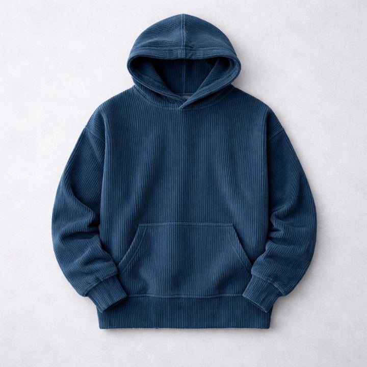 Men's Corduroy Hoodie – Relaxed Fit Hooded Sweatshirt – Navy