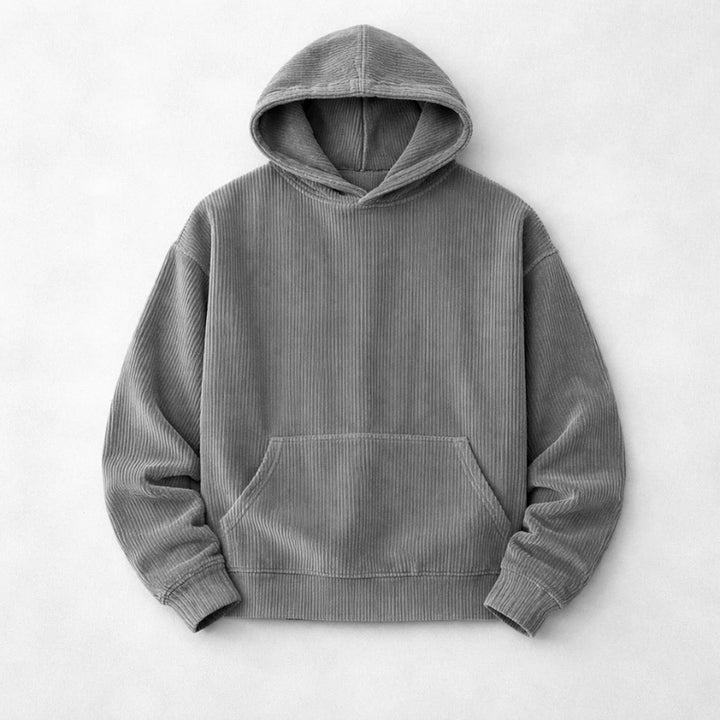 Men's Corduroy Hoodie – Relaxed Fit Hooded Sweatshirt – Charcoal