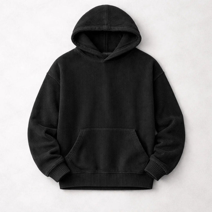 Men's Corduroy Hoodie – Relaxed Fit Hooded Sweatshirt – Black