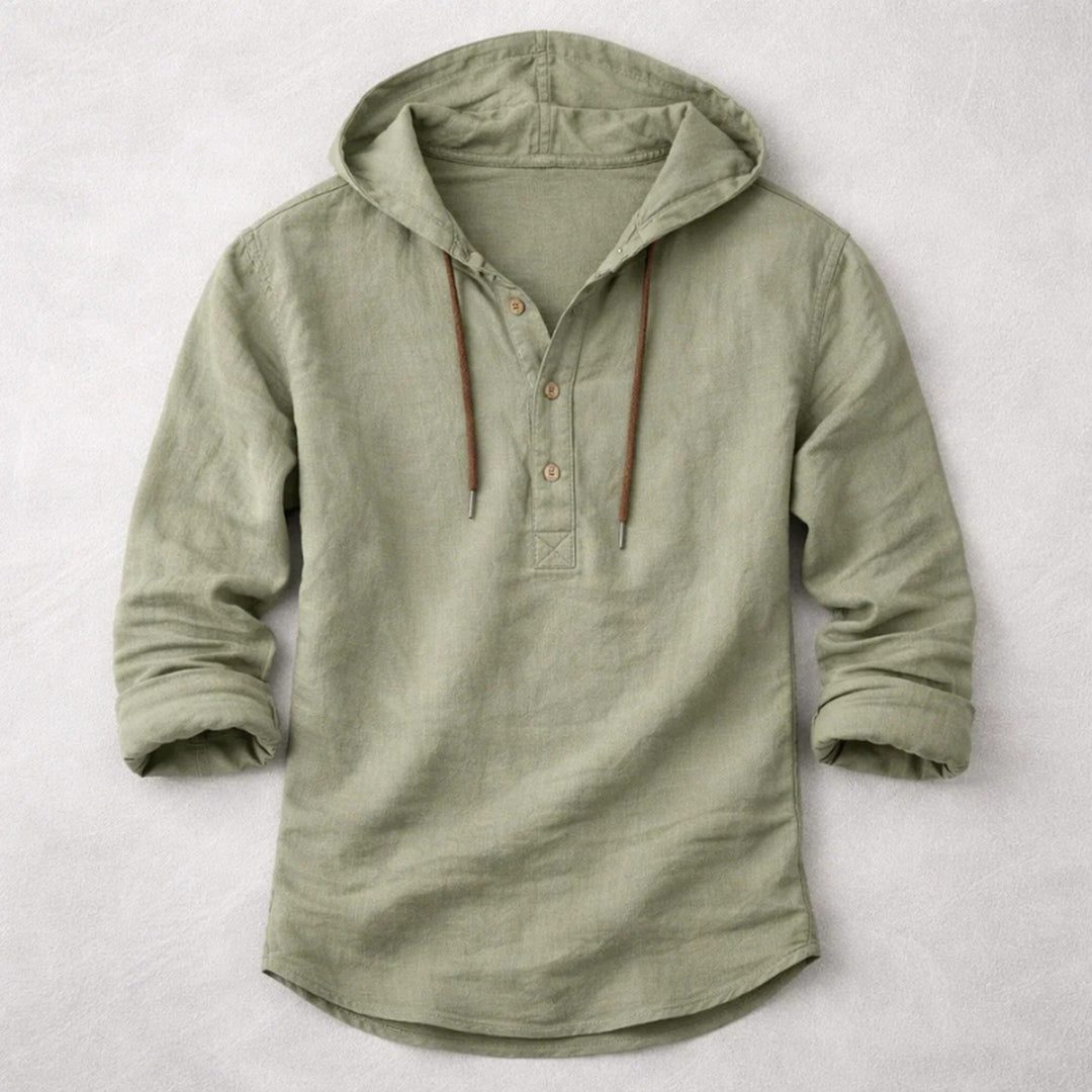 Men's Linen Hooded Overshirt – Breathable Summer Hoodie Shirt – Green