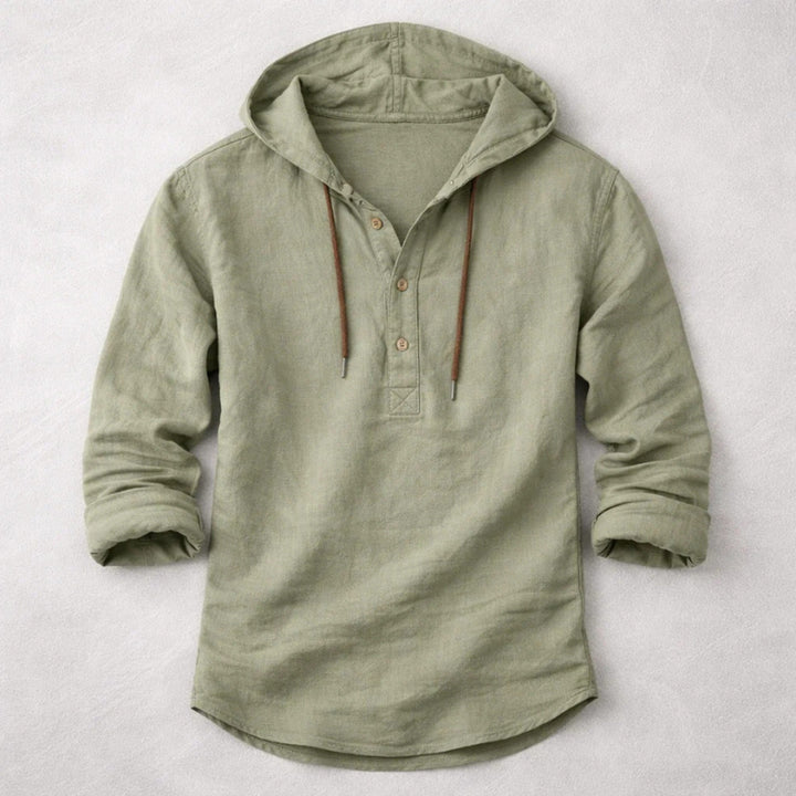 Men's Linen Hooded Overshirt – Breathable Summer Hoodie Shirt – Green