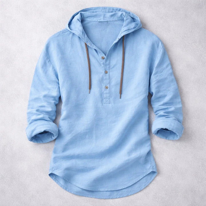 Men's Linen Hooded Overshirt – Breathable Summer Hoodie Shirt – Blue