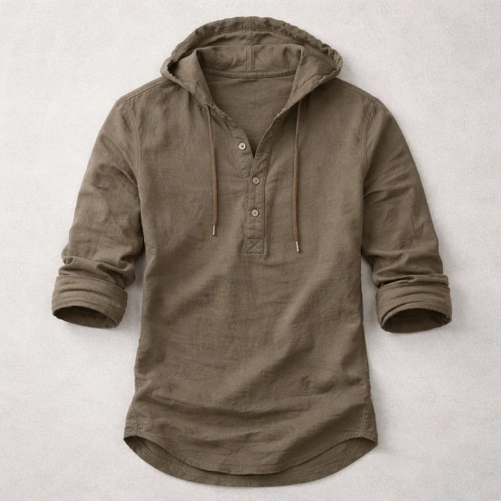 Men's Linen Hooded Overshirt – Breathable Summer Hoodie Shirt – Brown