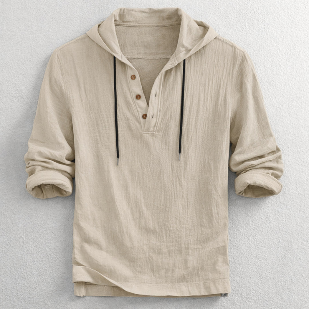 Men's Linen Hooded Henley – Breathable Relaxed Summer Shirt – Sand