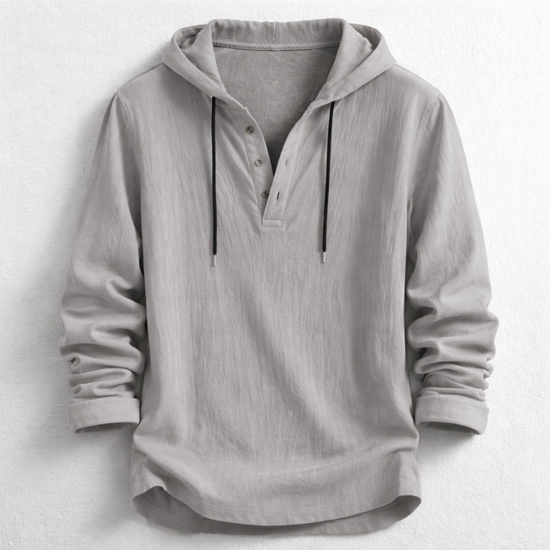 Men's Linen Hooded Henley – Breathable Relaxed Summer Shirt – Grey