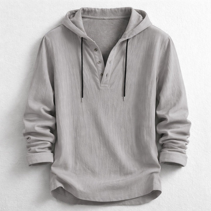 Men's Linen Hooded Henley – Breathable Relaxed Summer Shirt – Grey