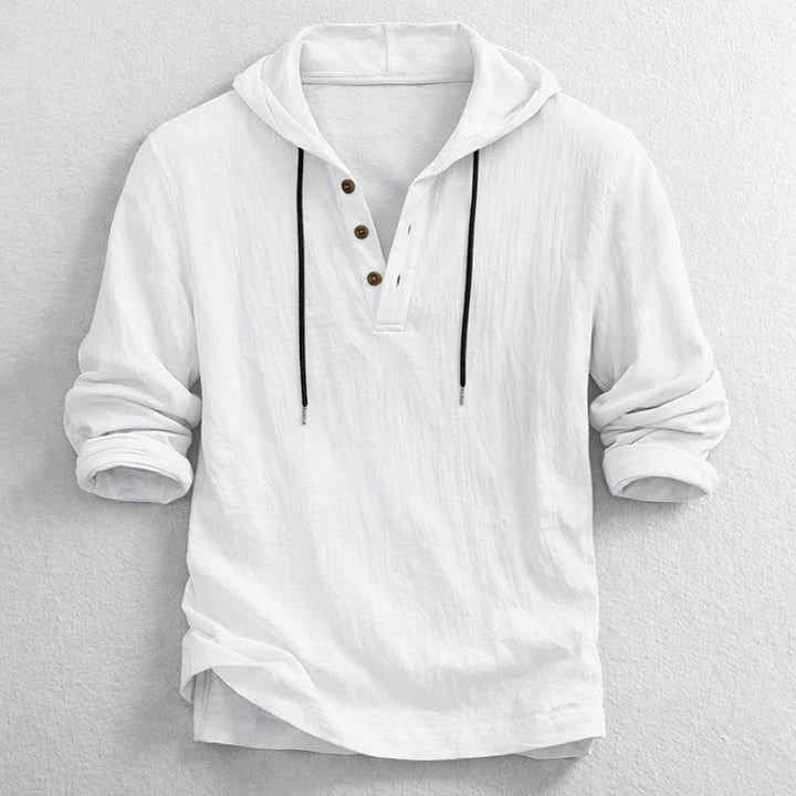Men's Linen Hooded Henley – Breathable Relaxed Summer Shirt – White