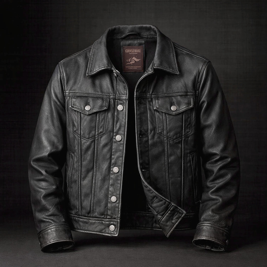 Men's Leather Trucker Jacket – Genuine Leather Vintage Moto Style – view 3