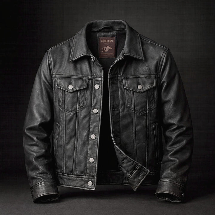 Men's Leather Trucker Jacket – Genuine Leather Vintage Moto Style – view 3
