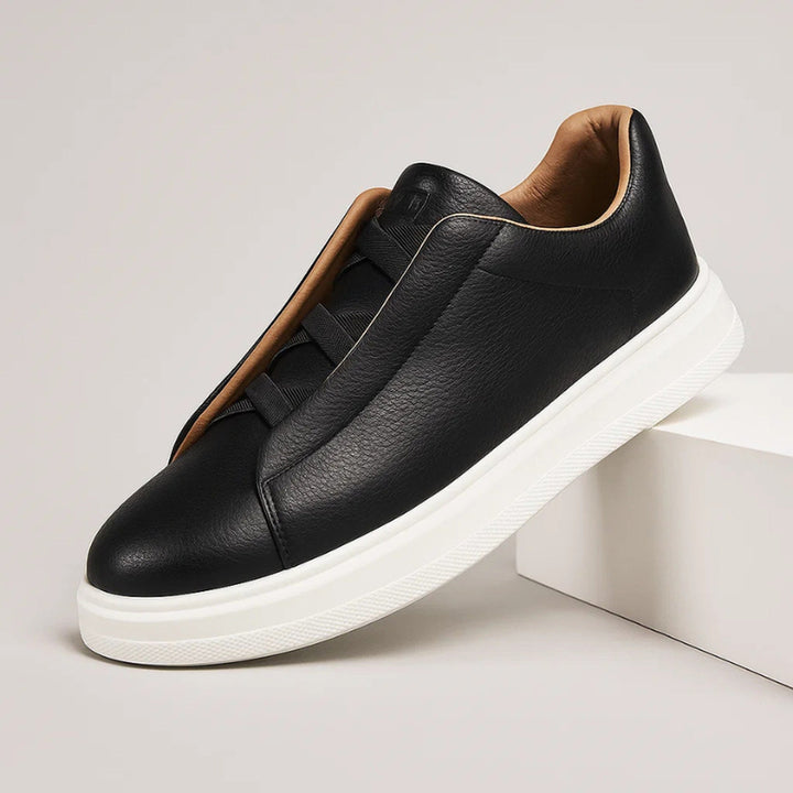 Men's Leather Slip-On Trainers – Elastic Lace Casual Sneakers – view 6