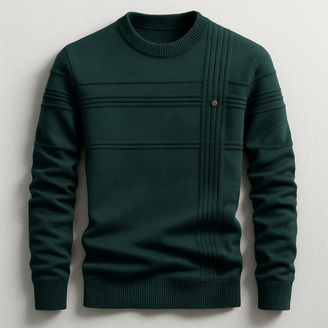 Men's Cotton Crew Neck Jumper – Ribbed Midweight Knit Sweater – Green