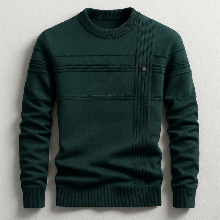 Men's Cotton Crew Neck Jumper – Ribbed Midweight Knit Sweater – Green