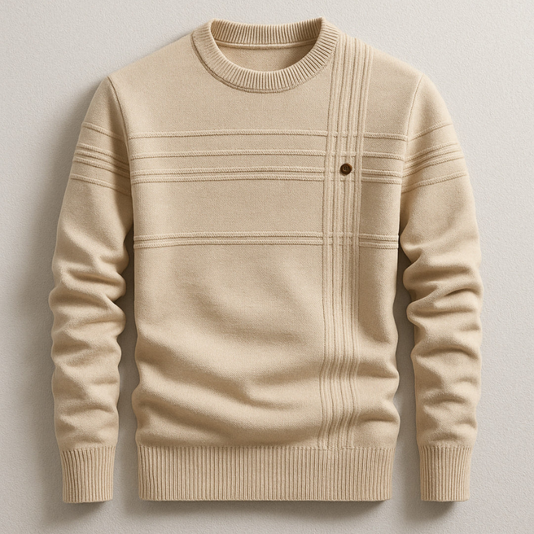 Men's Cotton Crew Neck Jumper – Ribbed Midweight Knit Sweater – Beige