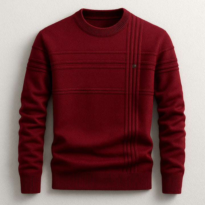Men's Cotton Crew Neck Jumper – Ribbed Midweight Knit Sweater – Maroon