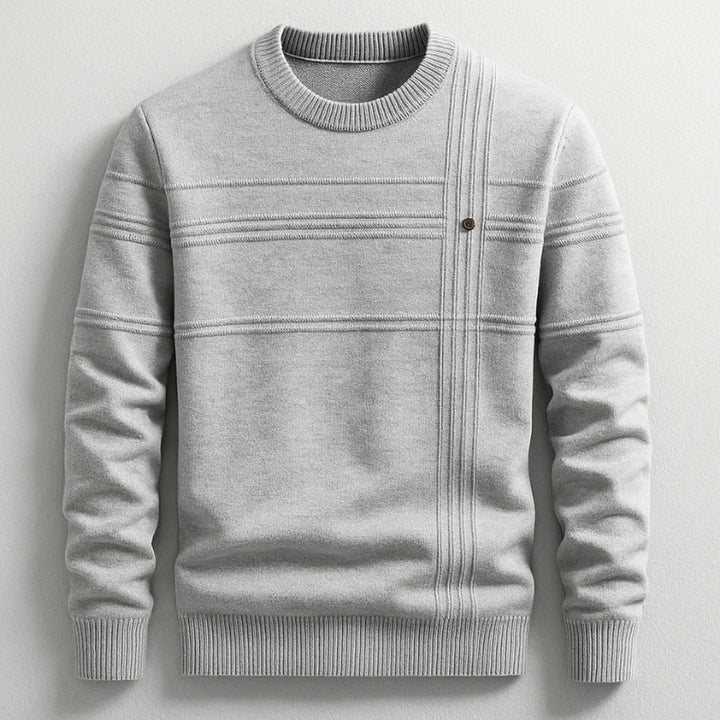 Men's Cotton Crew Neck Jumper – Ribbed Midweight Knit Sweater – Grey