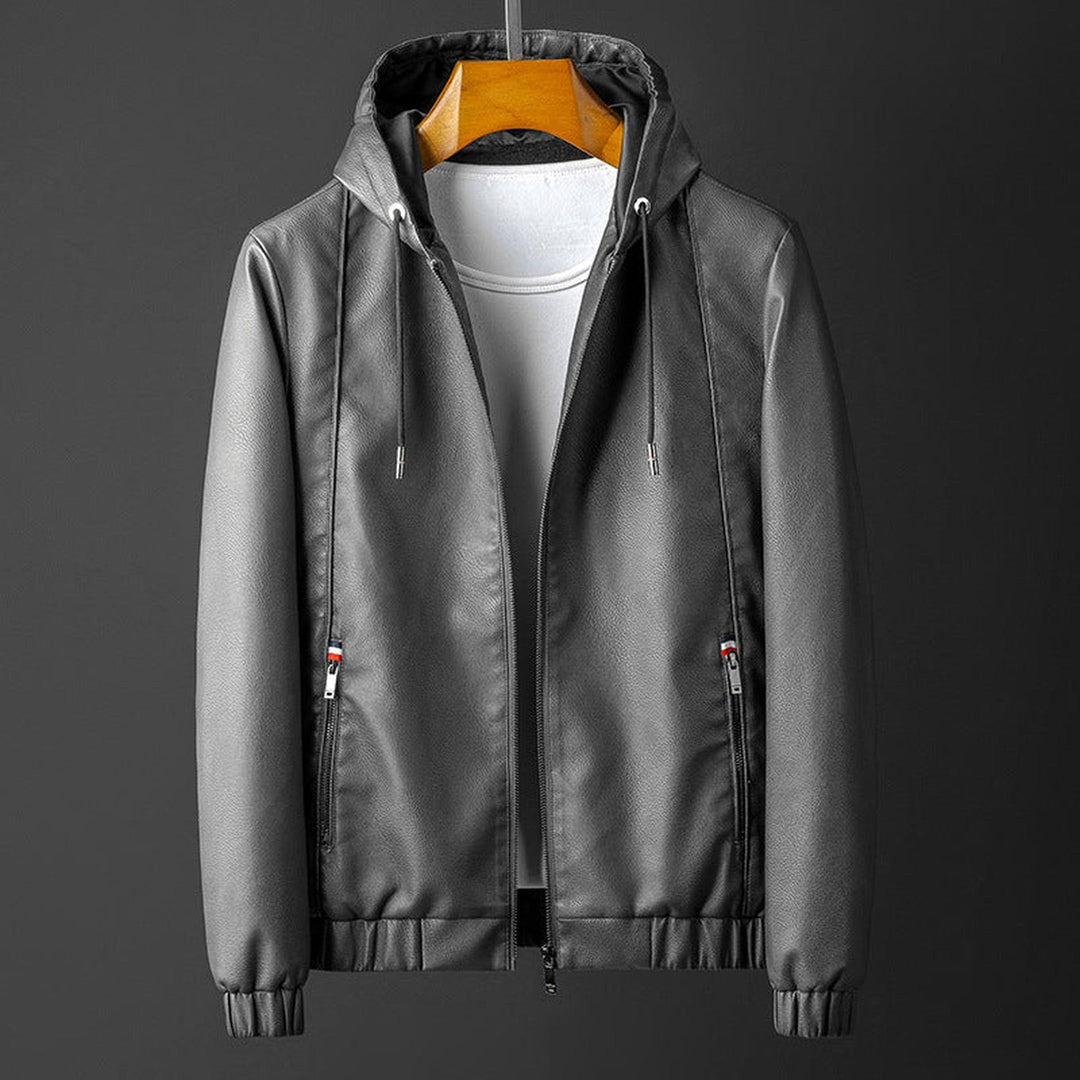 Men's Hooded Leather Jacket – Soft Stretch Casual Biker – view 3