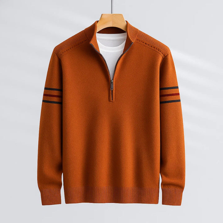 Men's Merino Quarter-Zip Jumper – Soft Wool Knit Sweater – Brown