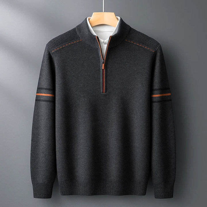 Men's Merino Quarter-Zip Jumper – Soft Wool Knit Sweater – Grey