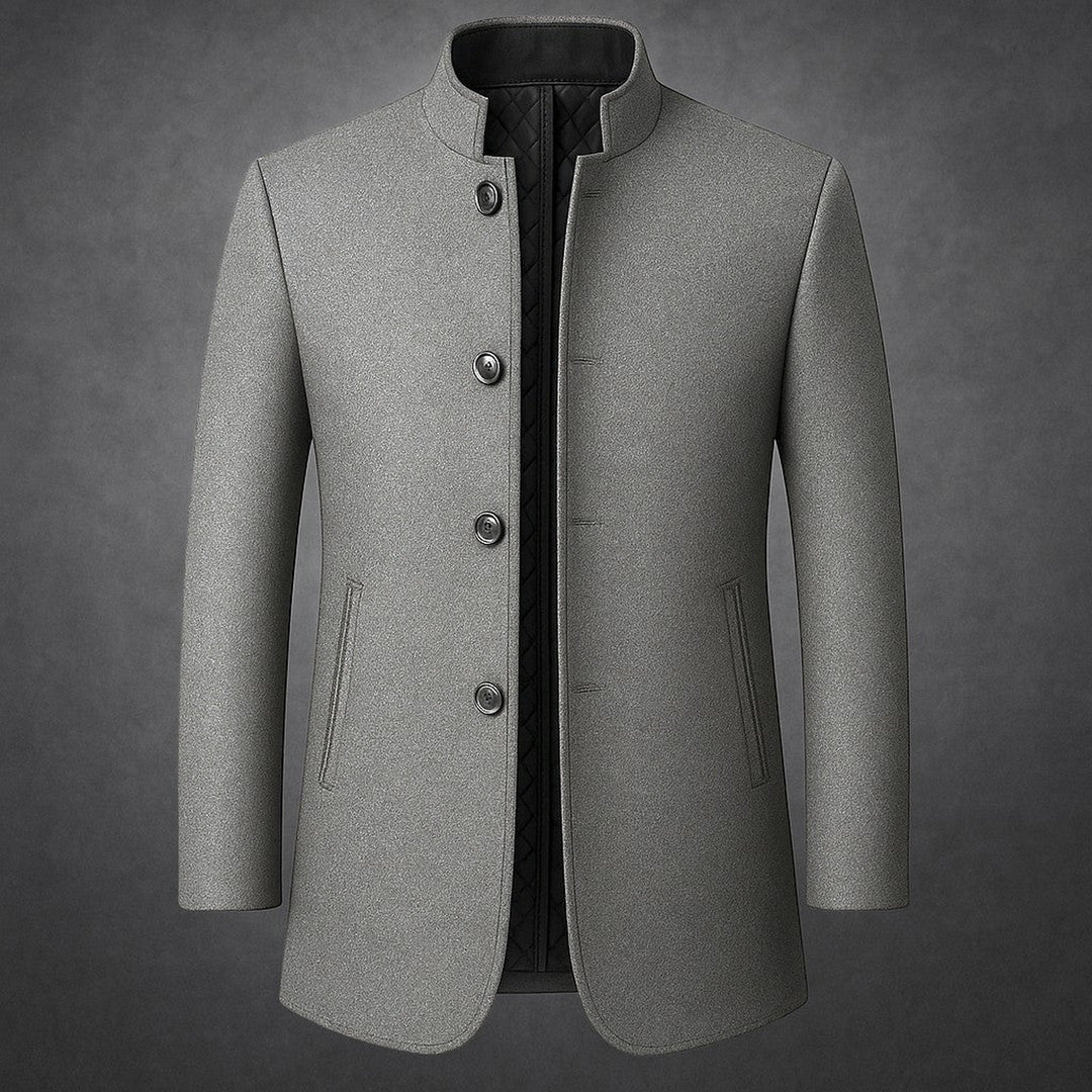 Men's Wool Overcoat – Quilted-Lined Tailored Winter Coat – Grey
