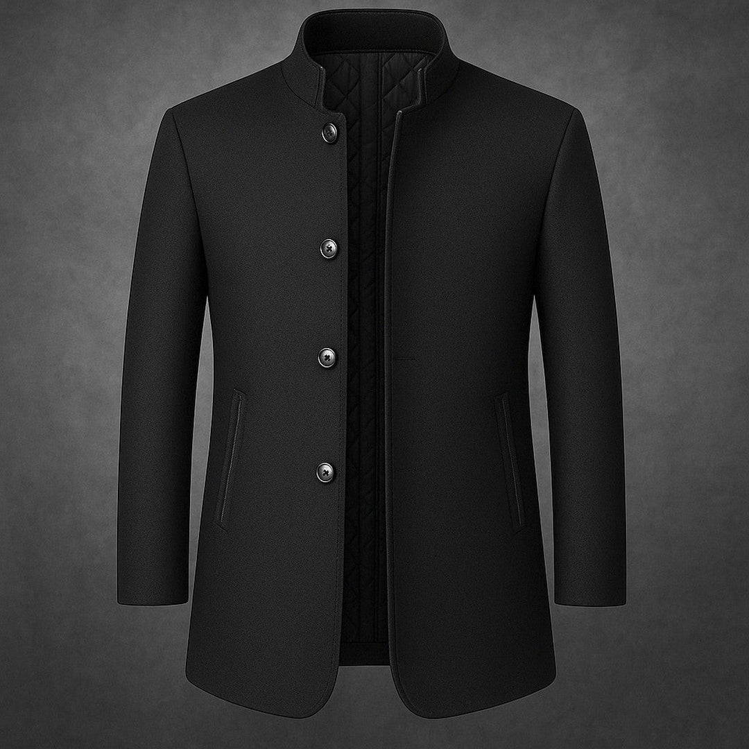 Men's Wool Overcoat – Quilted-Lined Tailored Winter Coat – Black