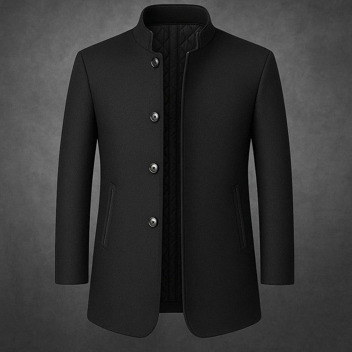 Men's Wool Overcoat – Quilted-Lined Tailored Winter Coat – Black