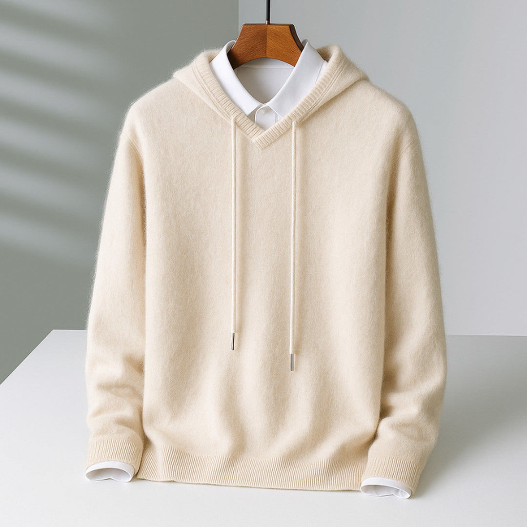 Men's Cashmere Hoodie – Soft Tailored Pullover Hood – Beige
