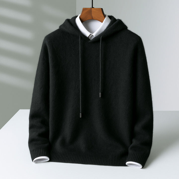 Men's Cashmere Hoodie – Soft Tailored Pullover Hood – Black