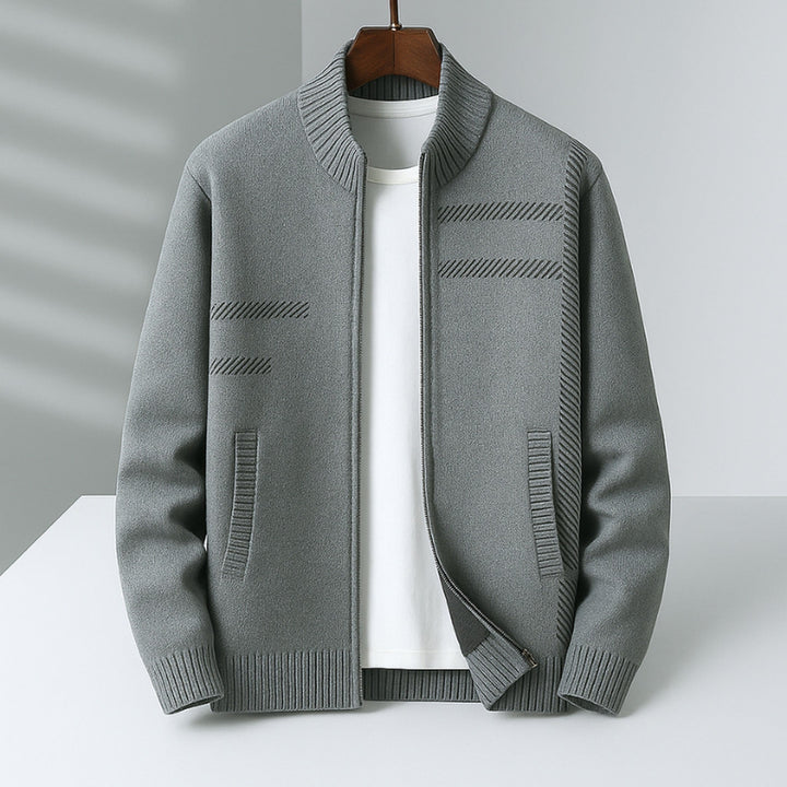 Men's Cashmere Jacket – Full-Zip Knit Layering Coat – Grey