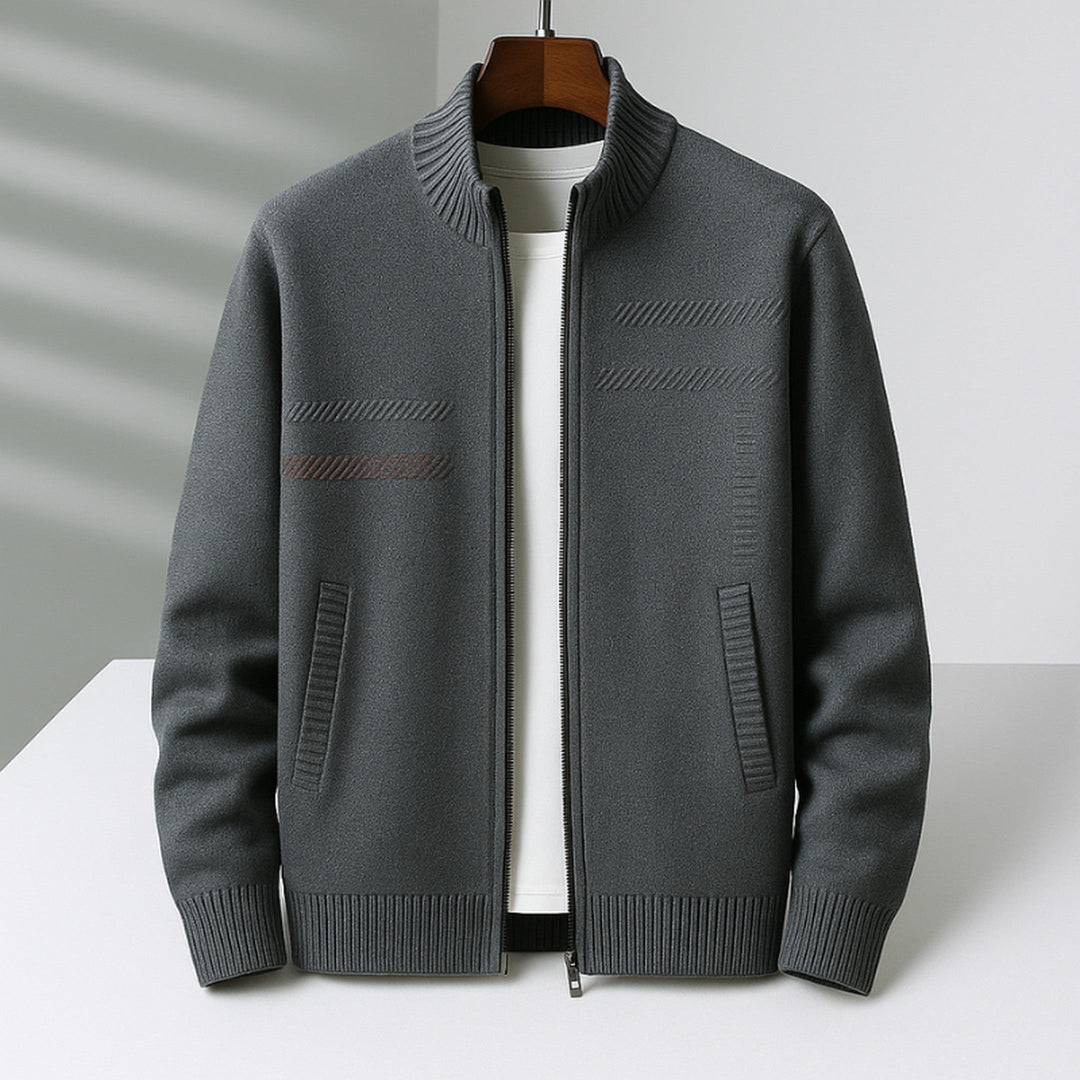 Men's Cashmere Jacket – Full-Zip Knit Layering Coat – Charcoal