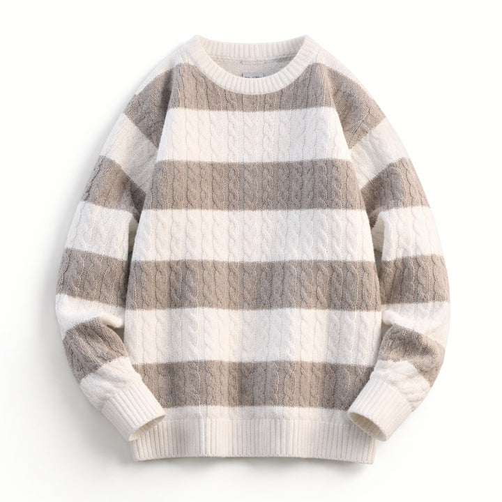Men's Cable-Knit Striped Jumper – Crew Neck Everyday Layer – view 2
