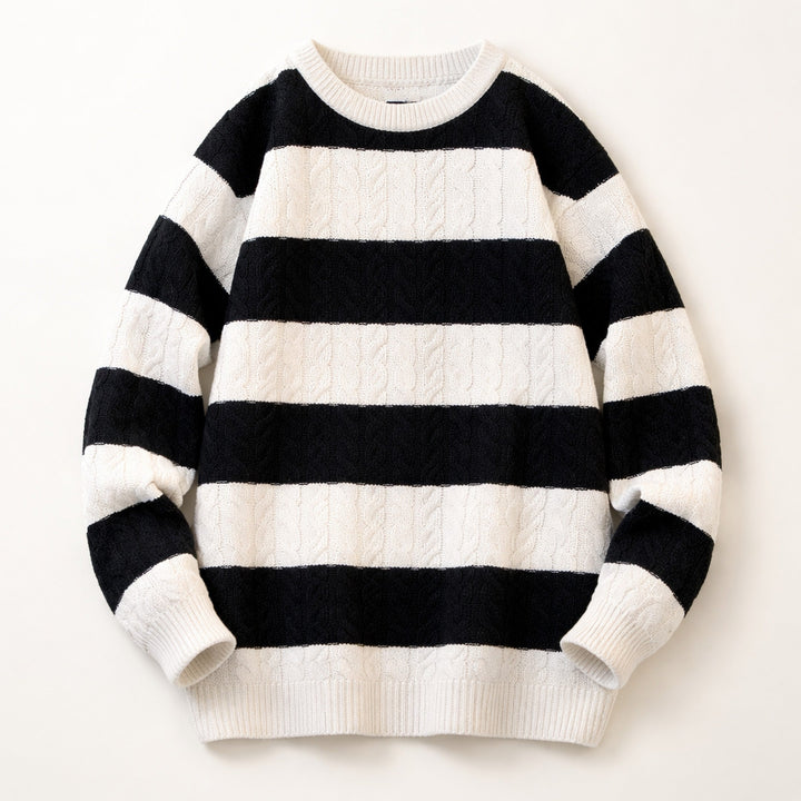Men's Cable-Knit Striped Jumper – Crew Neck Everyday Layer – view 4