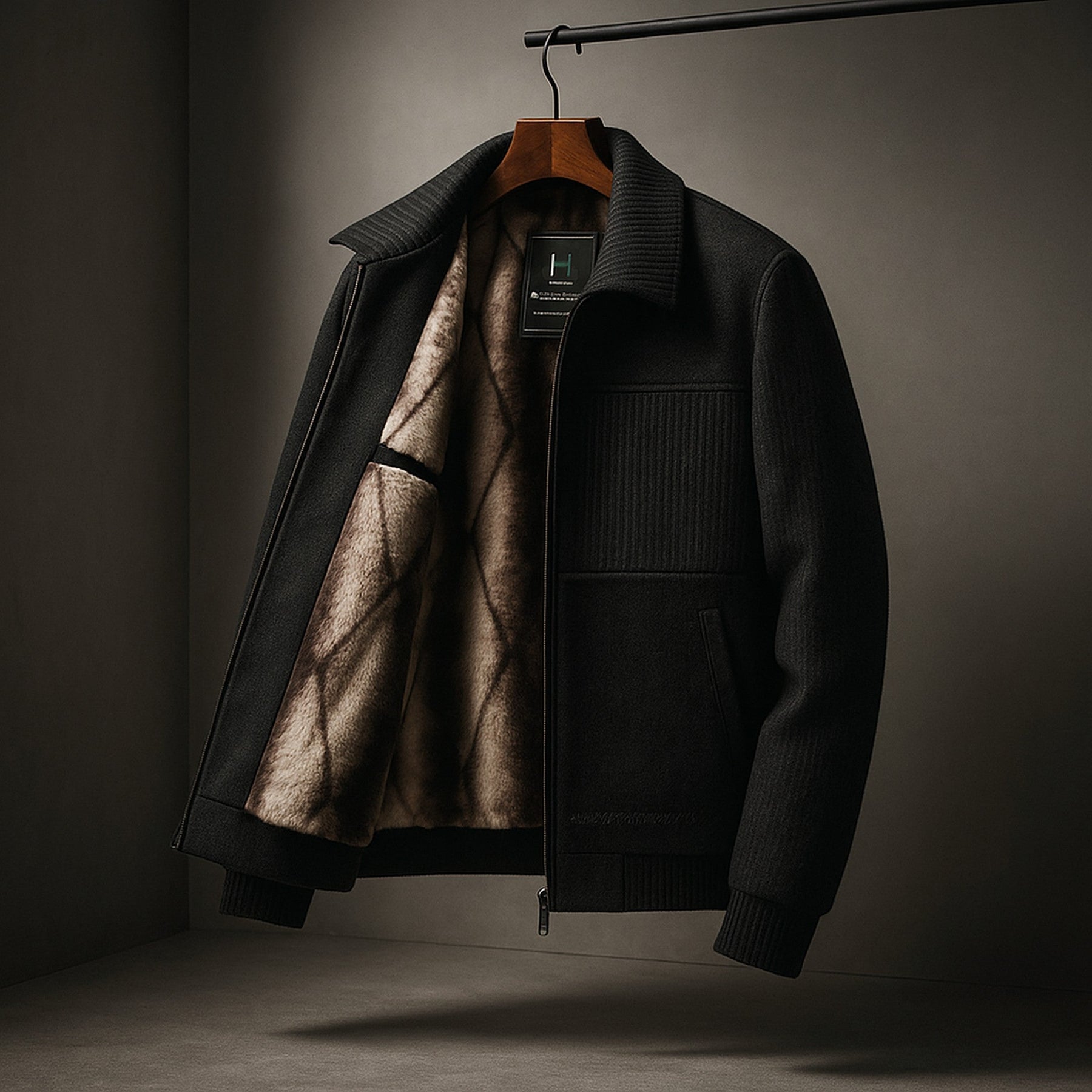 Men's Fleece-Lined Jacket – Warm Casual Outdoor Layer – Black