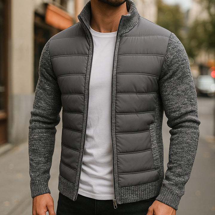 Men's Hybrid Quilted Jacket – Knit-Sleeve Lightweight Layer – Navy