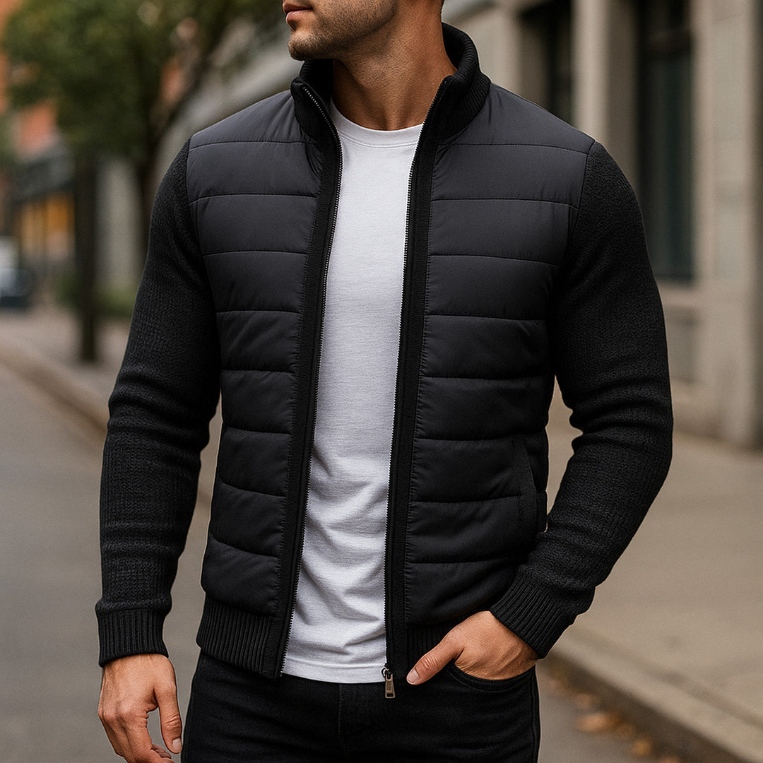Men's Hybrid Quilted Jacket – Knit-Sleeve Lightweight Layer – Burgundy