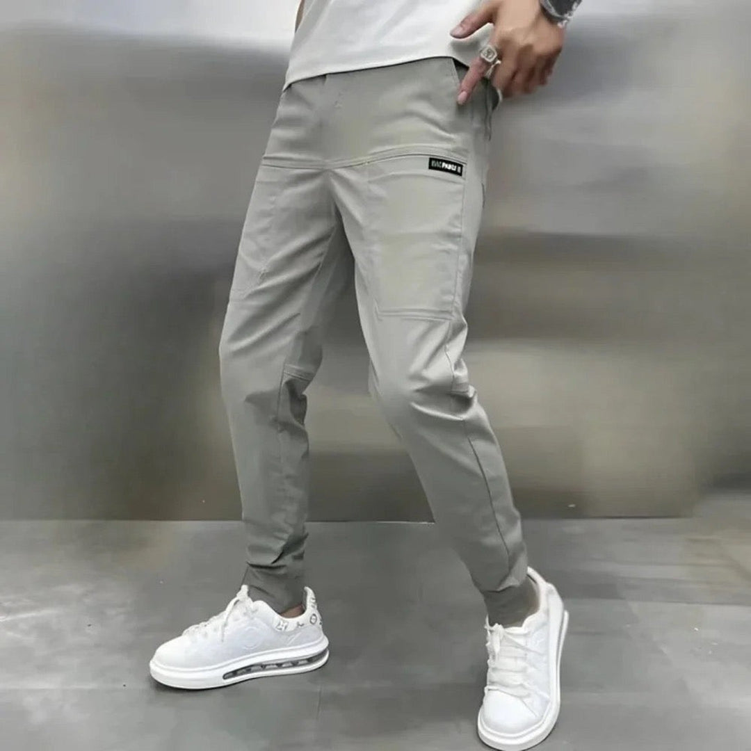 Men's Cotton-Blend Cargo Joggers – Relaxed Utility Trousers – Light Grey