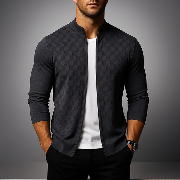 Men's Basketweave Zip Cardigan – Stand-Collar Knit Jacket – view 2