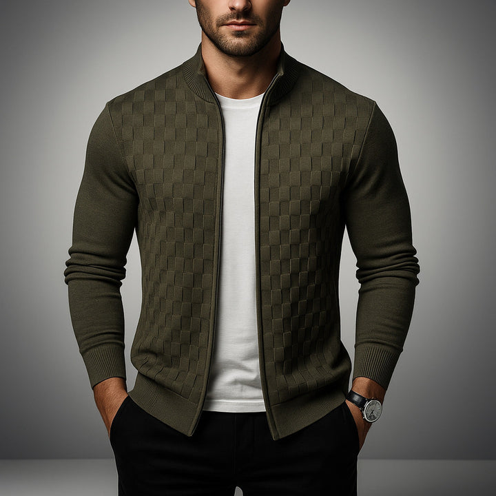 Men's Basketweave Zip Cardigan – Stand-Collar Knit Jacket – view 3