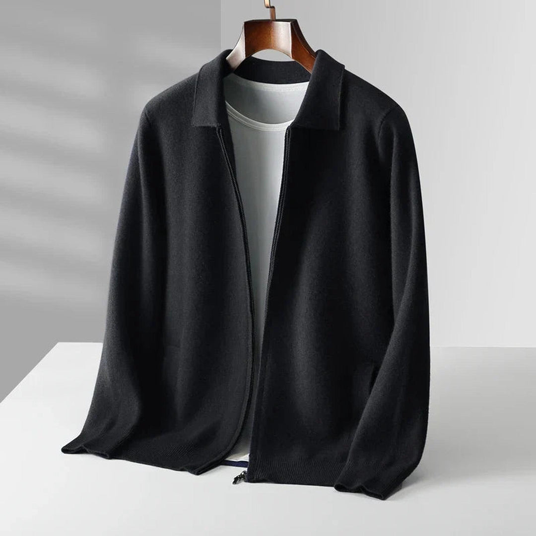 Men's Cashmere Zip Cardigan – Collared Knit with Pockets – view 3