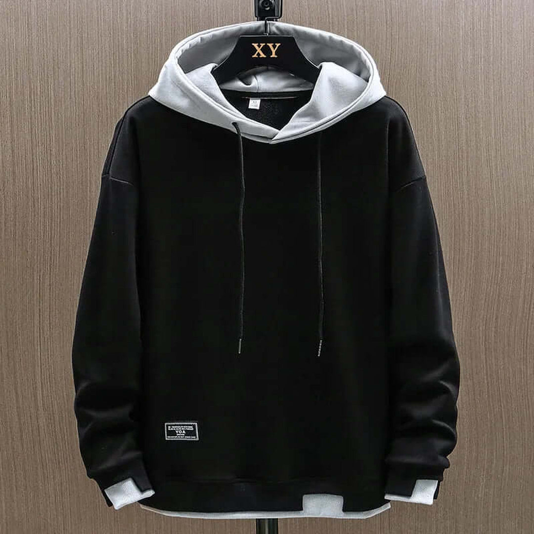 Men's Two-Tone Fleece Hoodie - Casual Everyday Hooded Top – Black