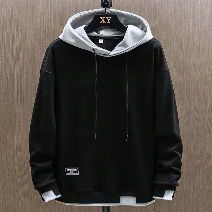 Men's Two-Tone Fleece Hoodie - Casual Everyday Hooded Top – Black