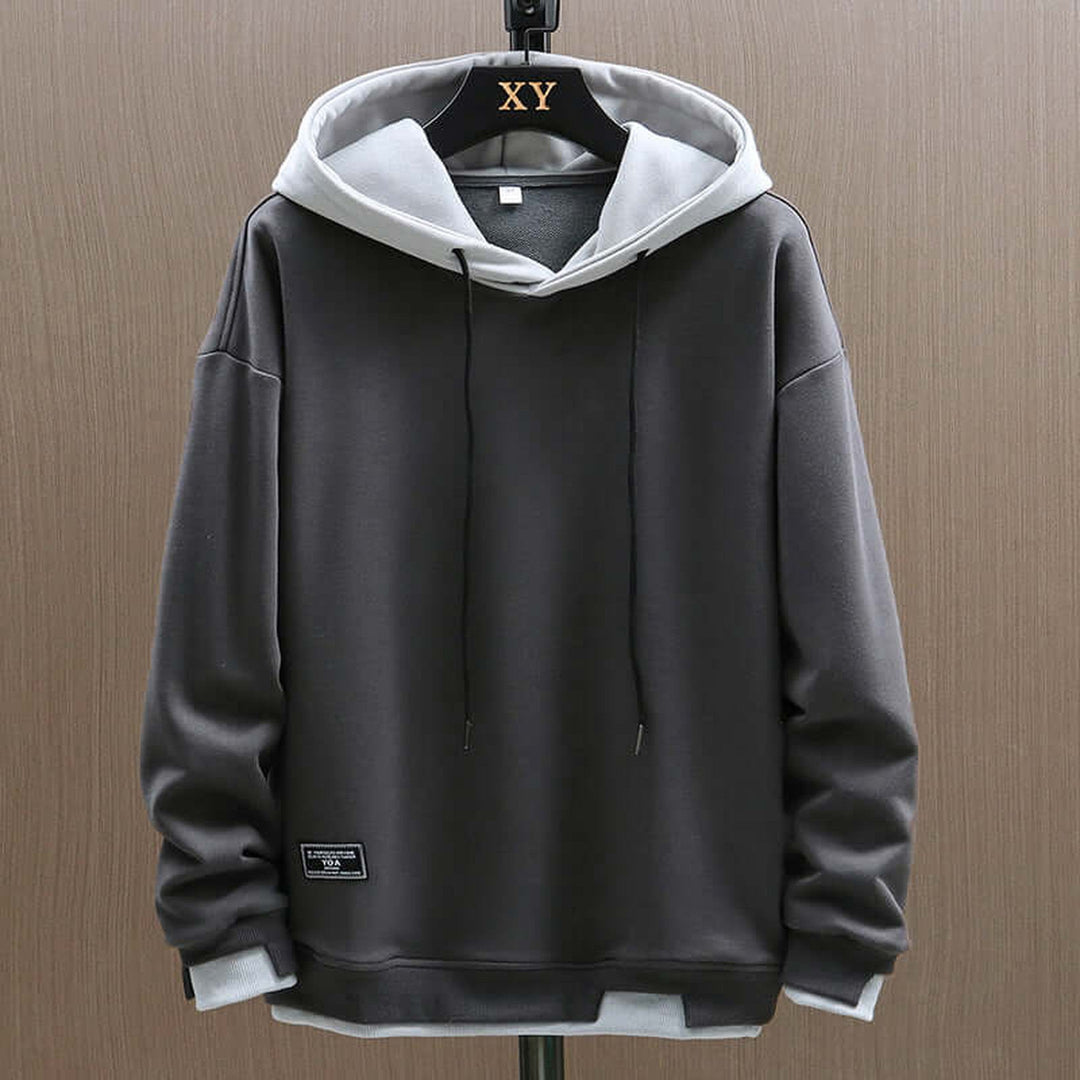 Men's Two-Tone Fleece Hoodie - Casual Everyday Hooded Top – Grey