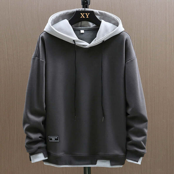 Men's Two-Tone Fleece Hoodie - Casual Everyday Hooded Top – Grey