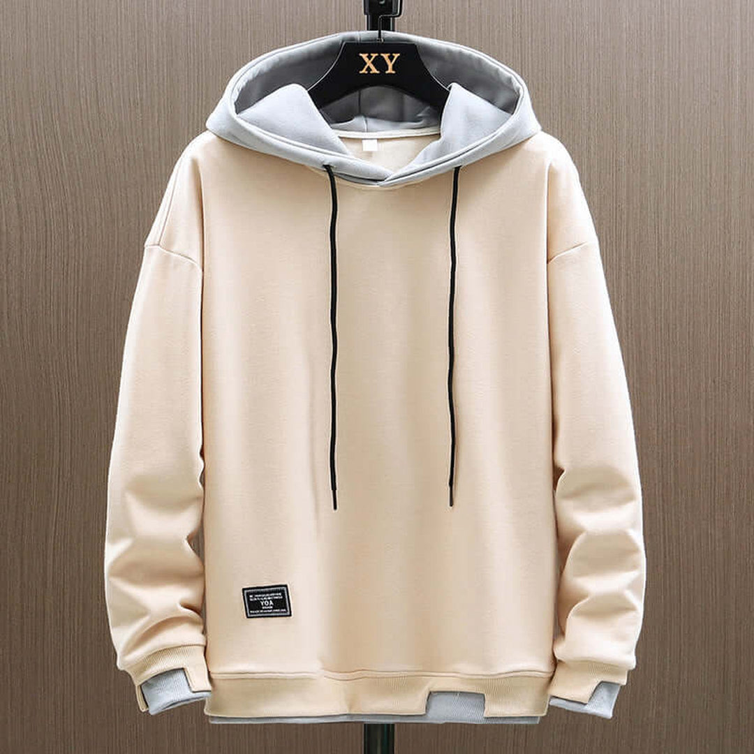 Men's Two-Tone Fleece Hoodie - Casual Everyday Hooded Top – Beige