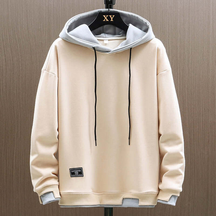 Men's Two-Tone Fleece Hoodie - Casual Everyday Hooded Top – Beige