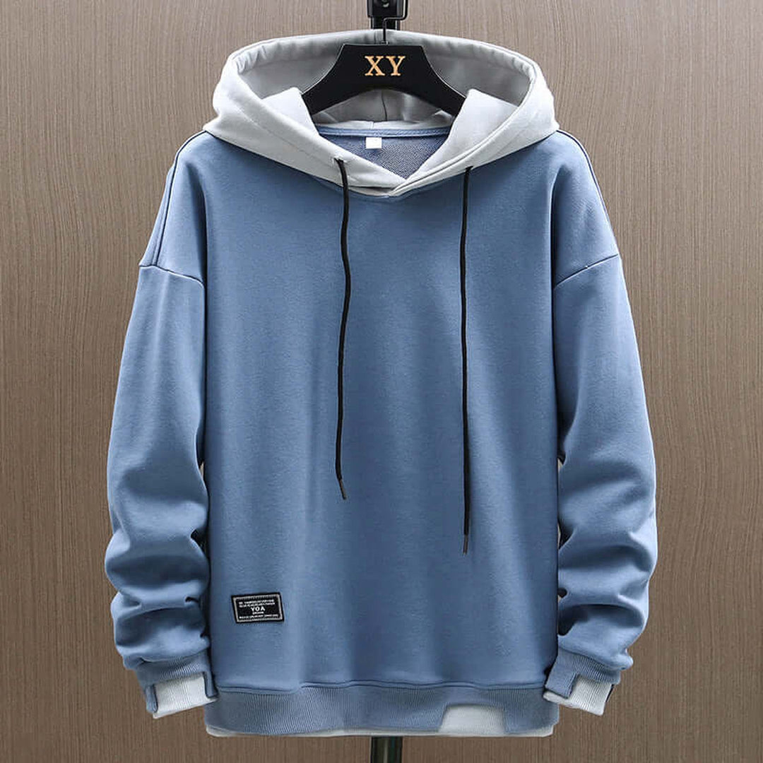Men's Two-Tone Fleece Hoodie - Casual Everyday Hooded Top – Blue