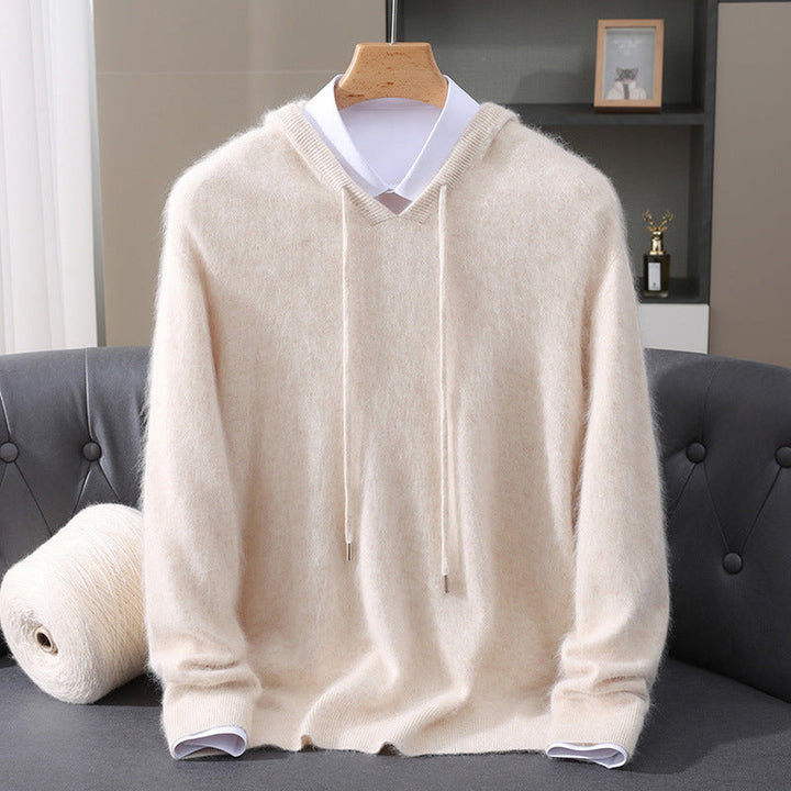 Men's Cashmere Hoodie - Luxe Soft Hooded Pullover – Cream