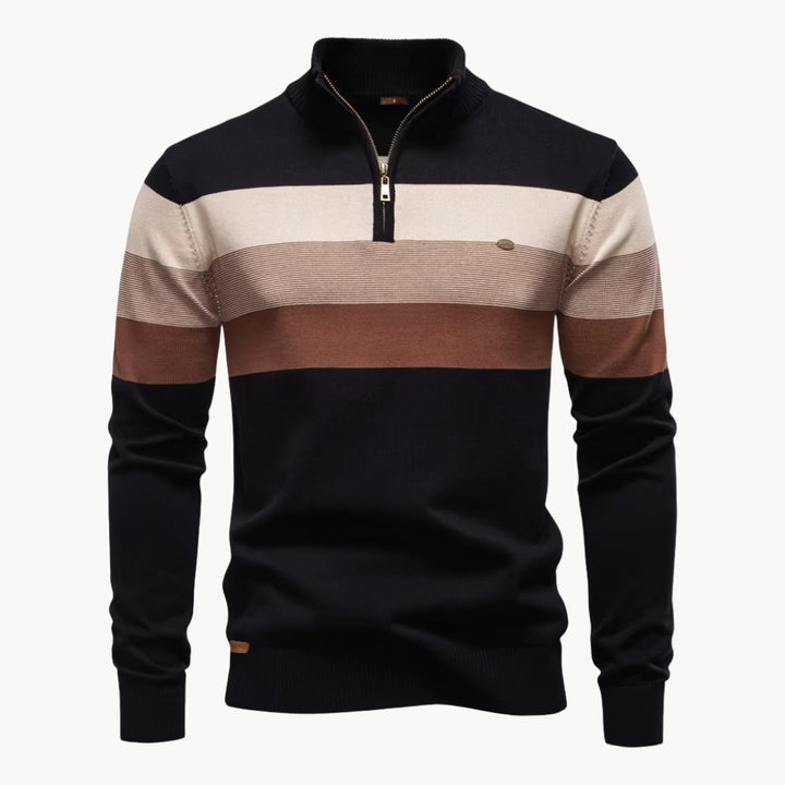 Men's Cotton Quarter-Zip Jumper – Striped Stretch Knit – view 2